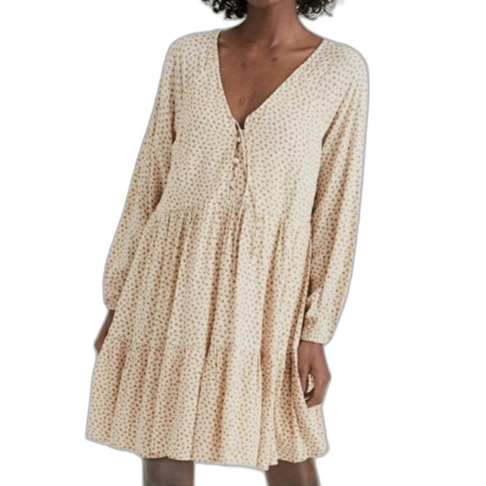American Eagle MEDIUM Long Sleeve Floral Tiered Babydoll Cottagecore Boho Dress